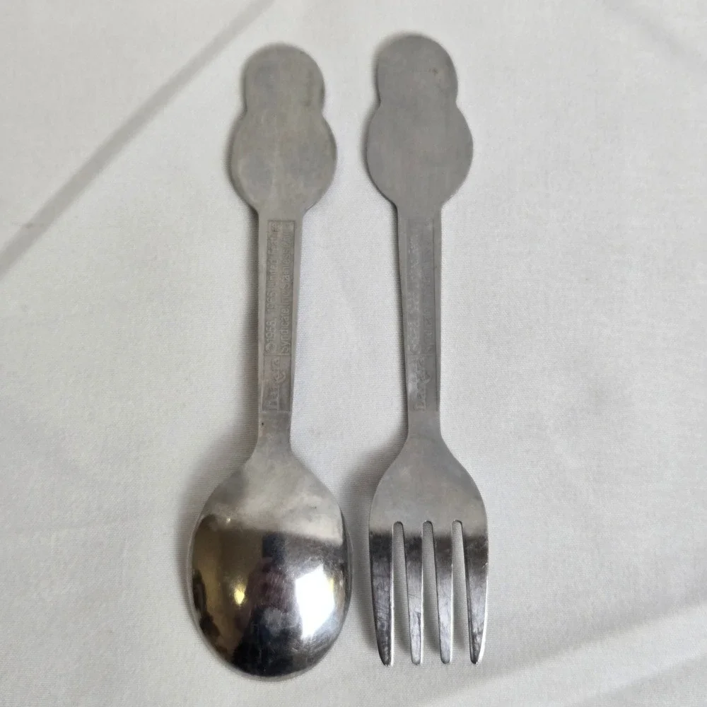 Danara‎ Peanuts Snoopy Child's Stainless Steel Utensil Set Spoon & Fork Vtg 60s